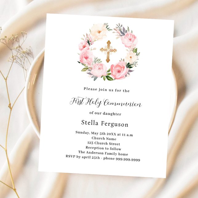 Papier Flores roses couronnes invitation à la première co (Créateur téléchargé)