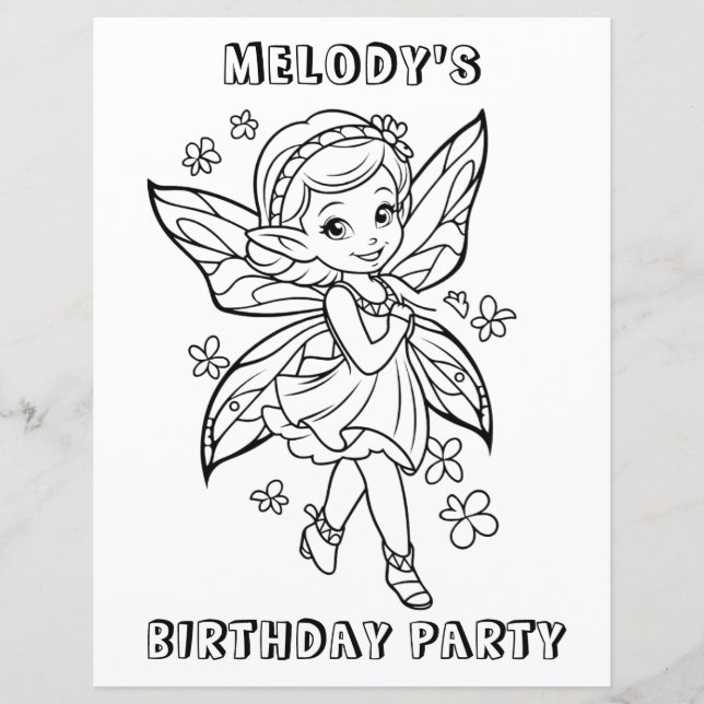 Papier Flower fairy birthday party coloring activity  (Devant)