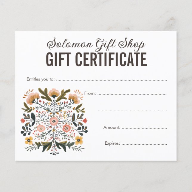 Papier Folk Art Store Shop Gift Voucher Certificate (Devant)