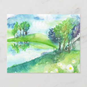 Papier Fond de scrapbook de paysage d'étang à l'aquarelle