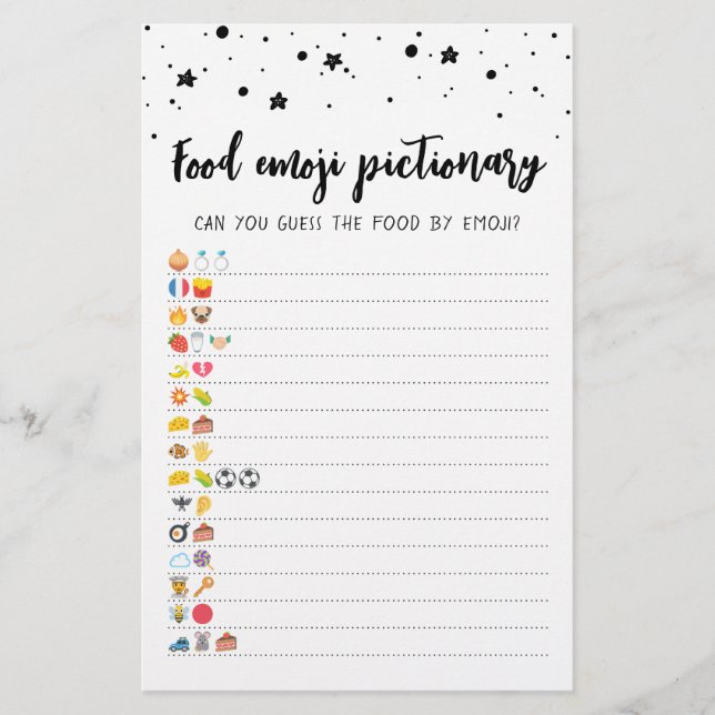 Papier Food Emoji Pictionary jeu Quiz avec réponses (Devant)