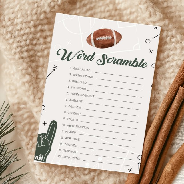 Papier Football Baby shower Word Scramble Jeu (Football Sports Baby Shower Word Scramble Game)