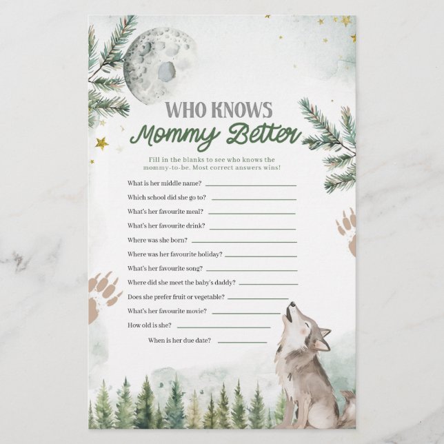 Papier Forest Wolf Qui Connaît Mieux Les Jeux De Maman (Devant)