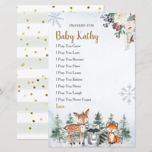 Papier Forêt d'animaux d'hiver boisé Prières pour bébé (Devant / Derrière)