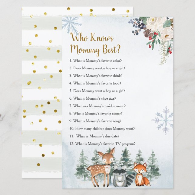 Papier Forêt d'hiver Forêt d'animaux qui connaît maman me (Devant / Derrière)