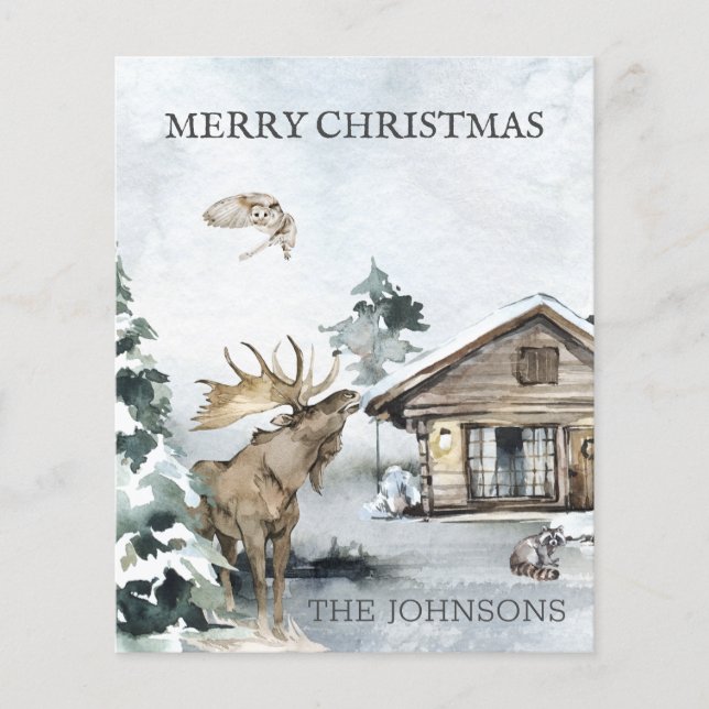 Papier Forêt Hiver Bois Cabine Budget Noël (Devant)