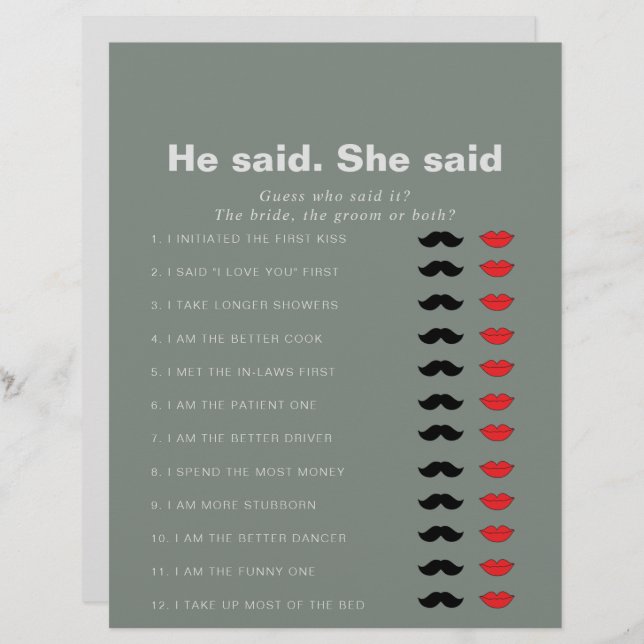 Papier Formellement Vert Il A Dit Qu'Elle A Dit Fête des  (Devant / Derrière)