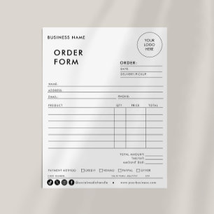 Papier Formulaire d'ordre d'affaires simple et simple mod