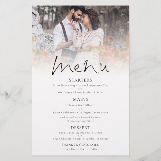 PAPIER | Foto Elegante Script Wedding Menu (Vorne)