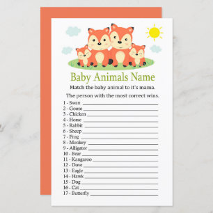 Papier Fox Baby Animaux Nom Jeu