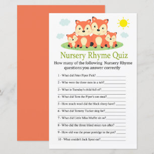 Papier Fox Nursery Rhyme Quiz jeu de baby shower