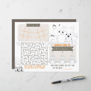 Papier Fox Woodland Enfants Set de table Activité Fiche d