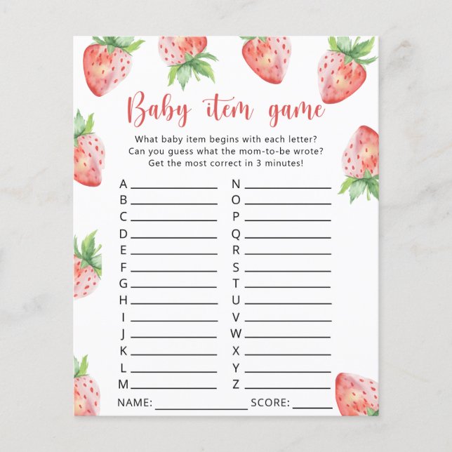 Papier Fraise - Baby Item Jeu. Jeu baby shower (Devant)