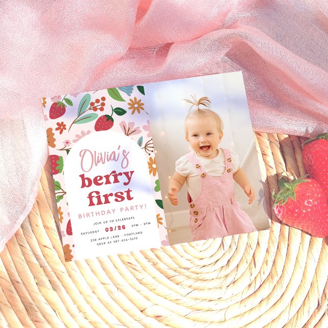 Papier Fraise Berry Premier budget Photo Anniversaire (Card Front Mock-up)