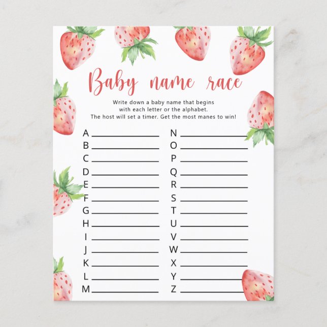 Papier Fraise - Jeu de course de nom de bébé (Devant)