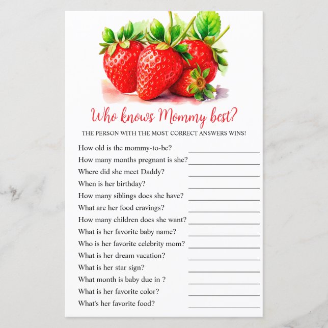 Papier Fraise "Qui connaît maman le meilleur" jeu de Baby (Devant)