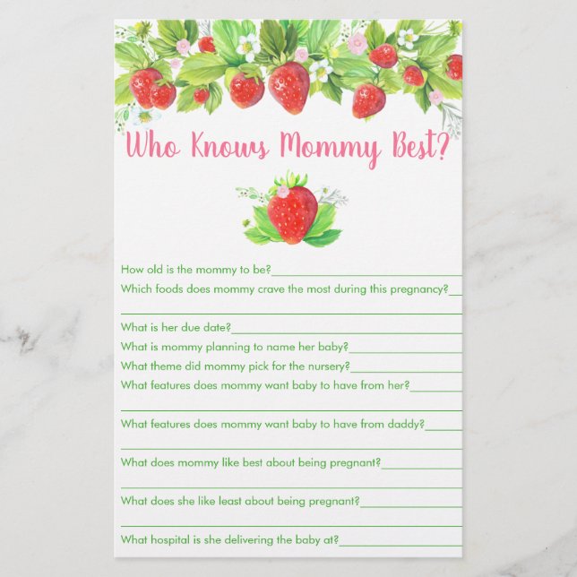 Papier Fraise rose Floral Qui Connaît Maman Meilleur Jeu (Devant)