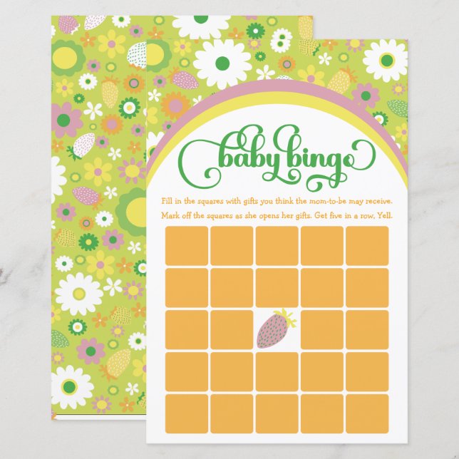Papier Fraises Baby shower botanique Jeu Baby Bingo (Devant / Derrière)