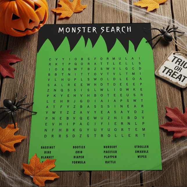 Papier Frankenstein Monster Word Recherche Baby shower Je (Frankenstein Monster Word Search Baby Shower Game
)