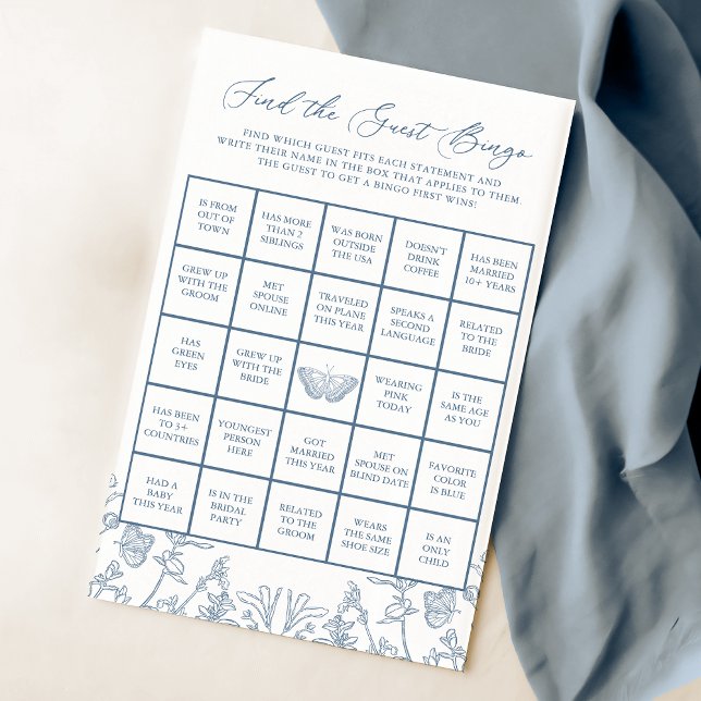 Papier French Blue Chinoiserie Fête des mariées Bingo Jeu (Créateur téléchargé)