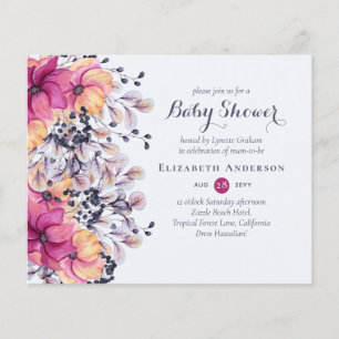 Papier Fuchsia Ginger Baby shower Floral BUDGET Invitatio