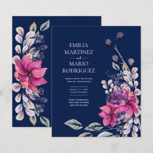 Papier Fuchsia Pink Navy Blue Floral Mariage Budget