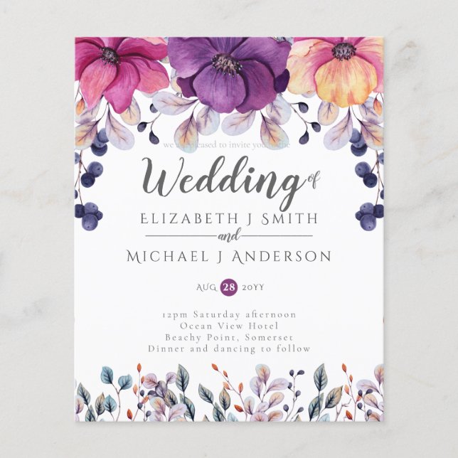 Papier Fuchsia Rose Orange Ginger Wedding Invite Budget (Devant)