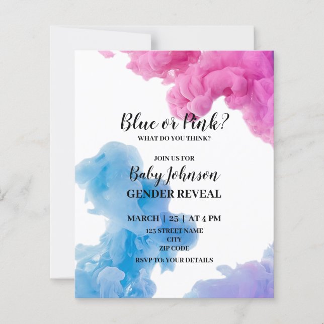 Papier Fumée bleue ou rose genre révéler l'invitation (Devant)