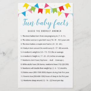 Papier Fun Baby Facts Jeu avec réponses Baby shower parti