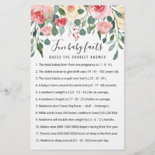Papier Fun Baby Facts Jeu avec réponses Baby shower parti