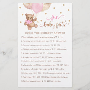 Papier Fun Baby Facts Jeu Baby shower Teddy Bear