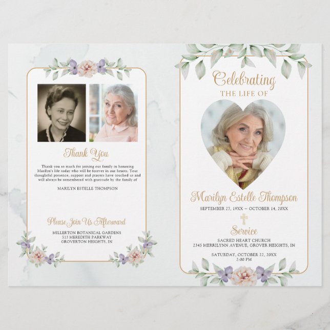 Papier Funérailles Botanique Floral Heart 4 Photos Progra (Devant)