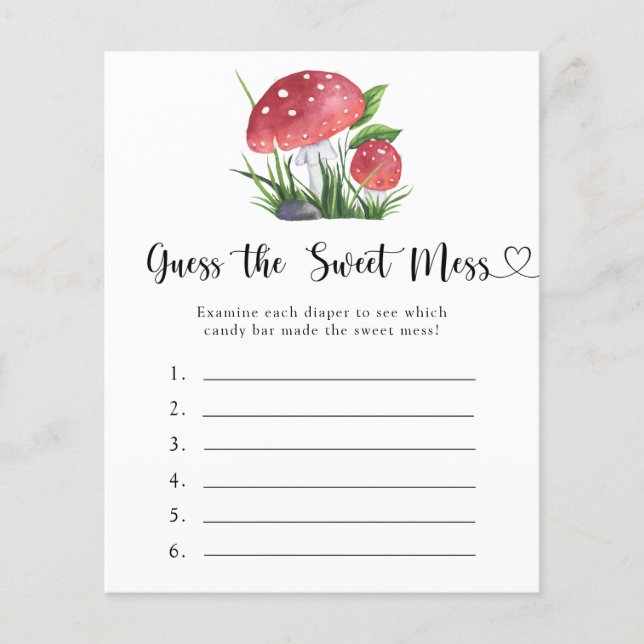 Papier Fungi baby shower Guess the Sweet Mess jeu (Devant)