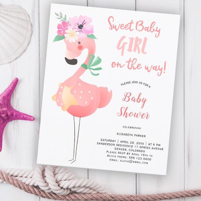 Papier Funny cute pink flamingo floral BUDGET baby shower (Créateur téléchargé)