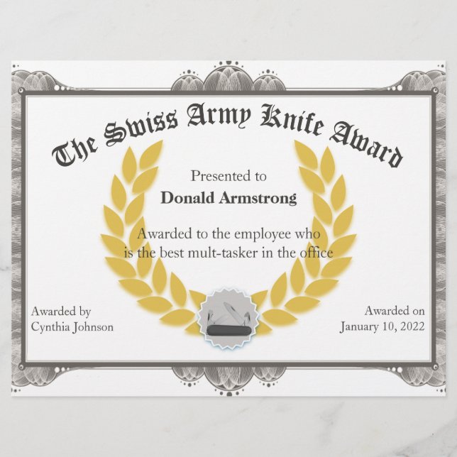 Papier Funny Employé Award - Couteau de l'armée suisse (Devant)