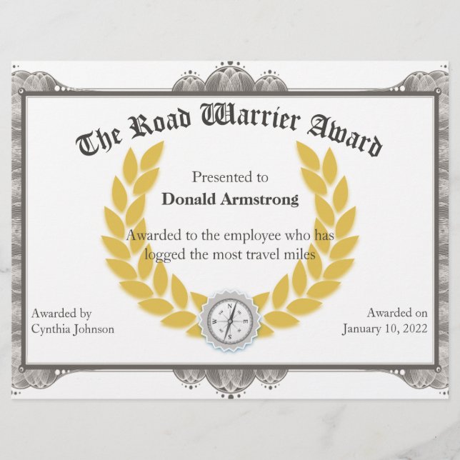 Papier Funny Employé Award - Road Warrier (Devant)