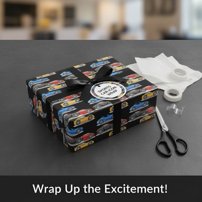 Papier für Sportwagen mit Symbolbeschriftung (Sports Car Icon Wrapping Paper Sheets)
