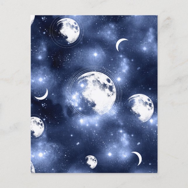 Papier Galaxie moderne bleu ciel lunes et étoiles design (Devant)