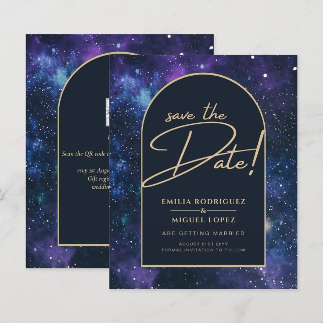 Papier Galaxy Purple Blue Starry Mariage de nuit Date de  (Devant / Derrière)
