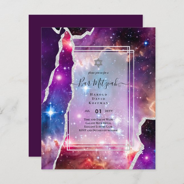 Papier Galaxy Starry Night BAR MITZVAH Agate Invitation (Devant / Derrière)
