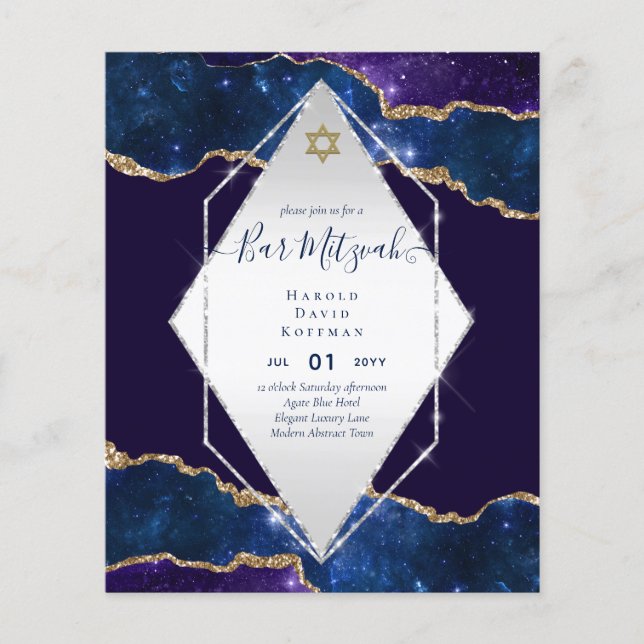 Papier Galaxy Starry Night BAR MITZVAH Invitations Bleu (Devant)