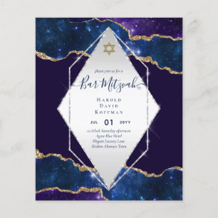 Papier Galaxy Starry Night BAR MITZVAH Invitations Bleu