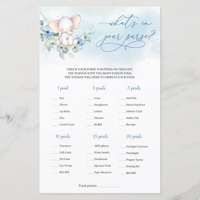 Papier Garçon bébé éléphant Qu'est-ce que dans votre sac  (Devant)