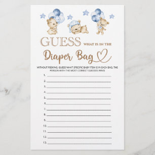 Papier Garçon ours baby shower ce qui est dans le sac de