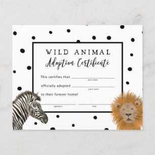 Papier Garçon Safari Anniversaire Certificat d'adoption