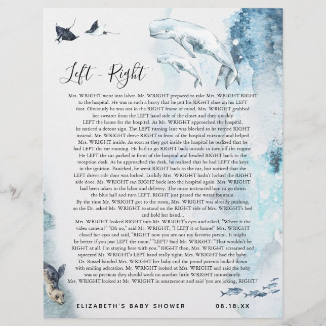 Papier Gauche - droite | Jeu Baby shower (Devant)