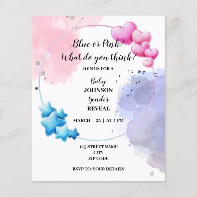 Papier Genre bleu ou rose révéler l'invitation (Devant)