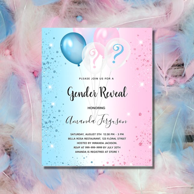 Papier Genre révéler la fête rose bleu garçon invitation (Créateur téléchargé)