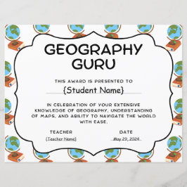 Papier Géographie Prix Guru de reconnaissance étudiante