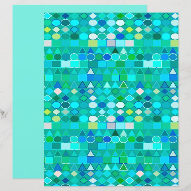 Papier Géométrie Tribale moderne, Aqua en verre de mer et (Devant / Derrière)